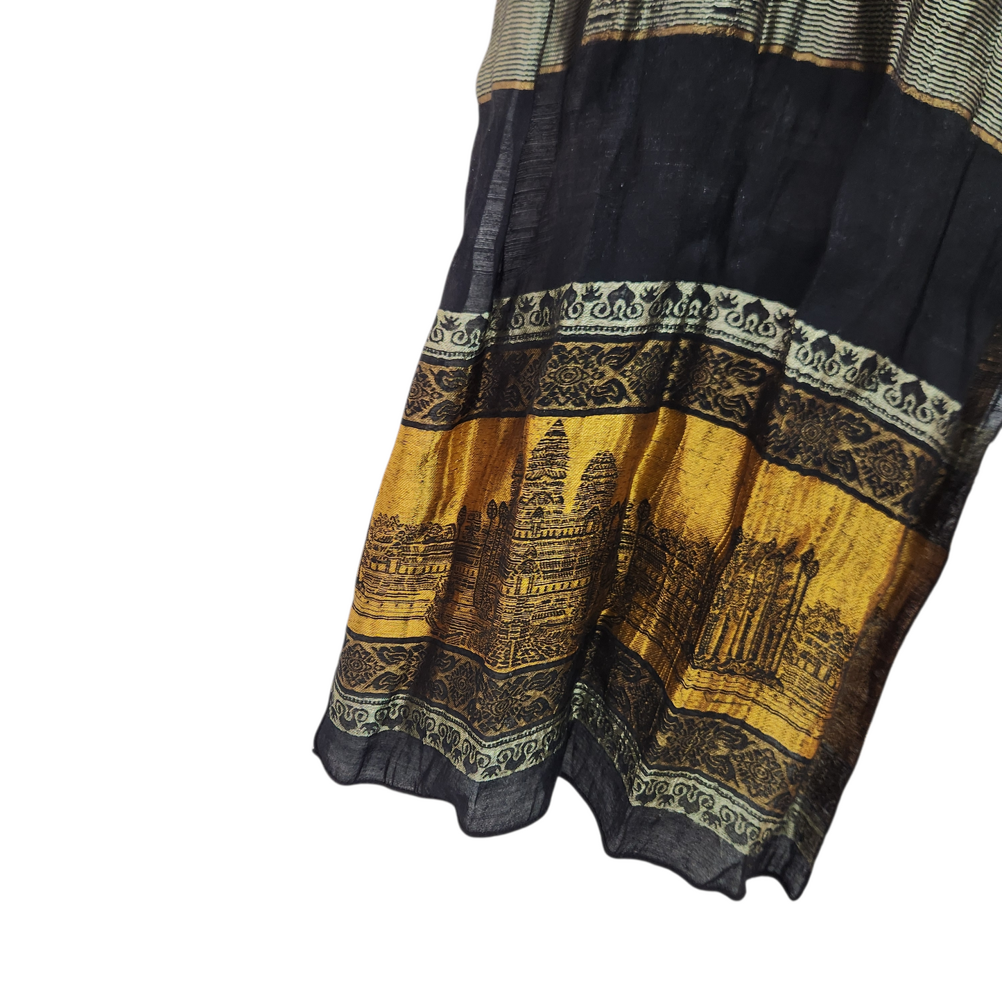 צעיף אתני דק שחור זהוב