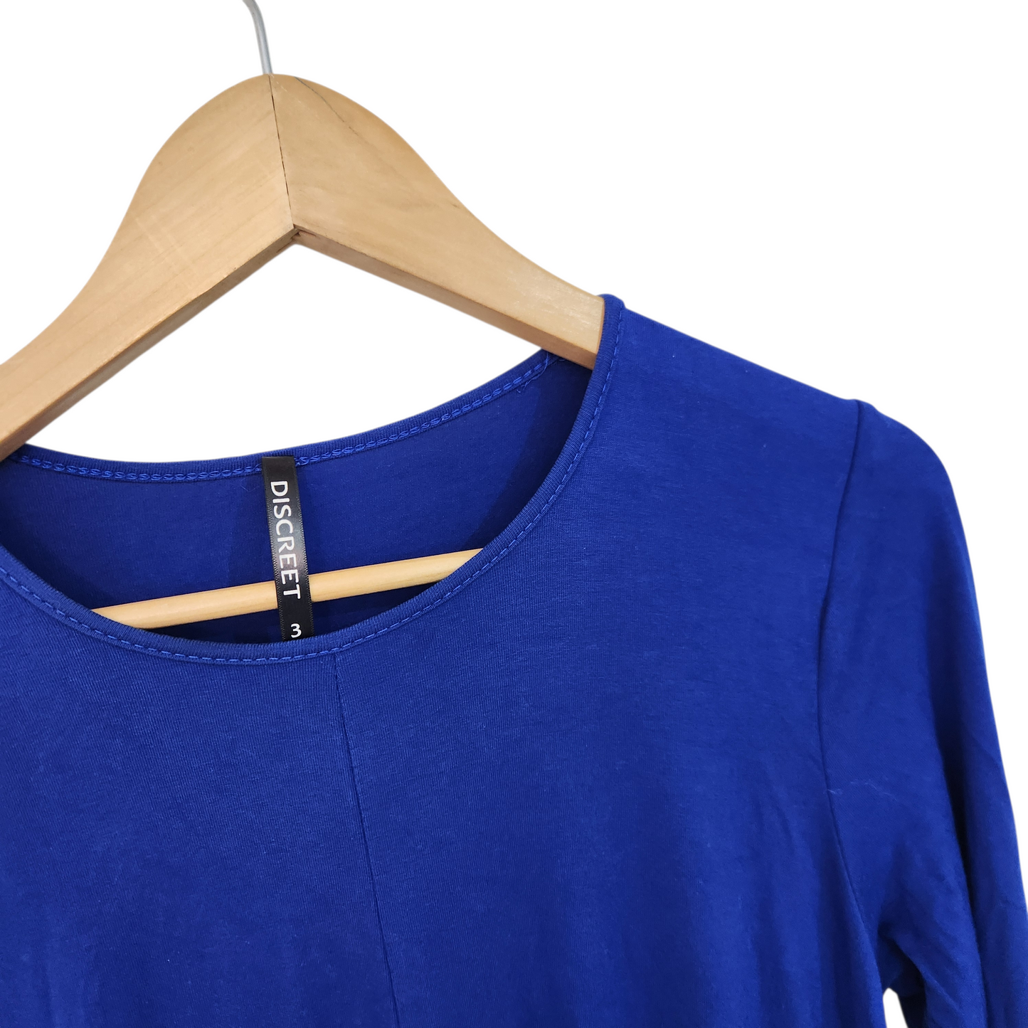 DISCREET | שמלה כחולה עם גזרה א-סימטרית ושרוול 3/4 | לאישה מידה L