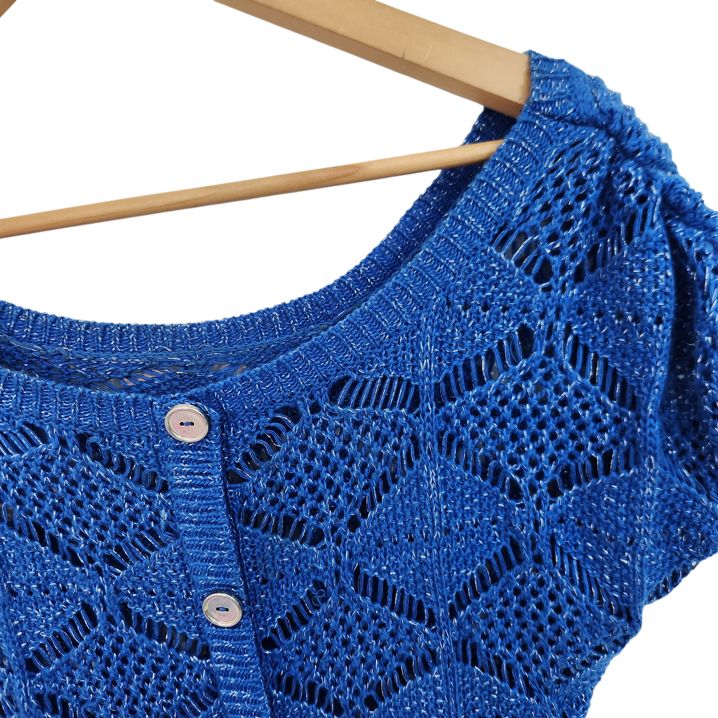 קרדיגן וינטג' סרוג כחול עם כפתורים ושרוול קצר | לאישה מידה S/M