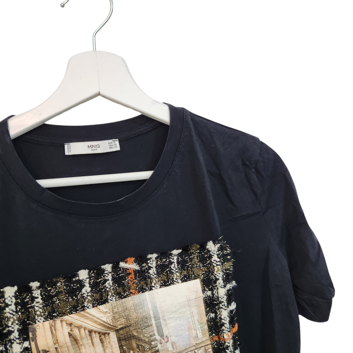 MANGO | חולצה קצרה צבע שחור | לאישה מידה S