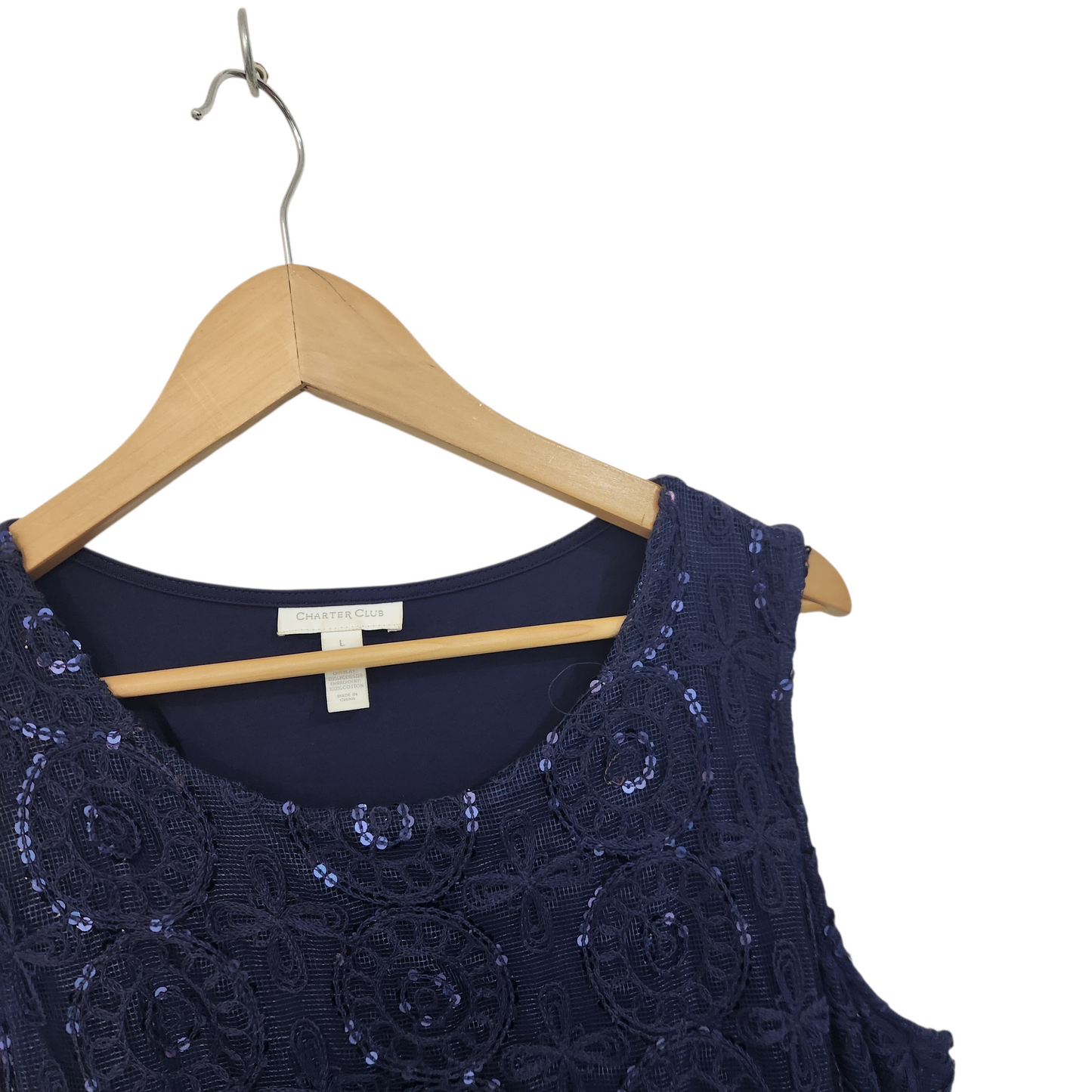 CHARTER CLUB | גופיה כחולה עם פייטים | לאישה מידה L