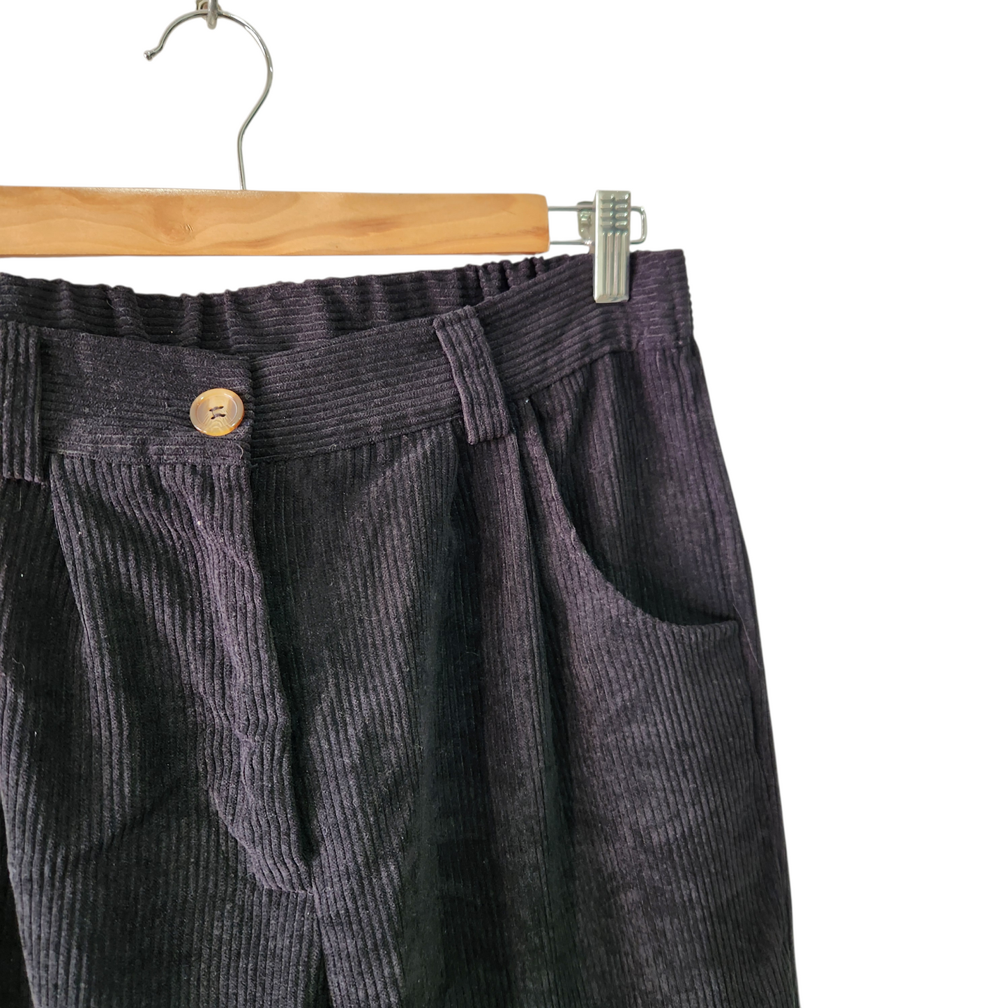 מכנסיים ארוכים קורדרוי דקים צבע שחור לאישה מידה L