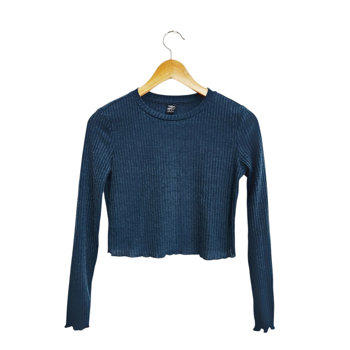 SHEIN | חולצת קרופ סריג ריב כחולה כהה לאישה מידה XS