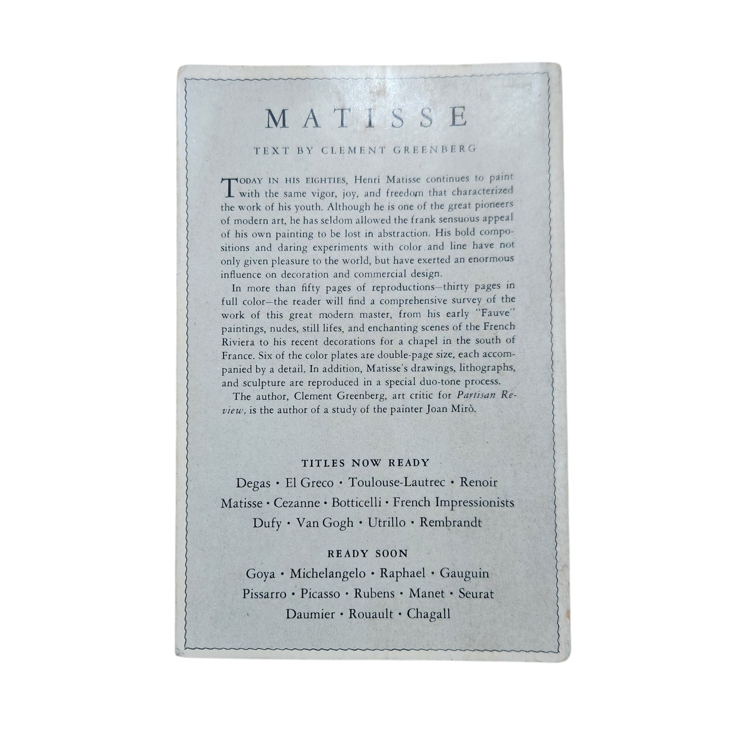 Matisse – Clement Greenberg | Pocket Library of Great Art | ספר אמנות וינטג' באנגלית
