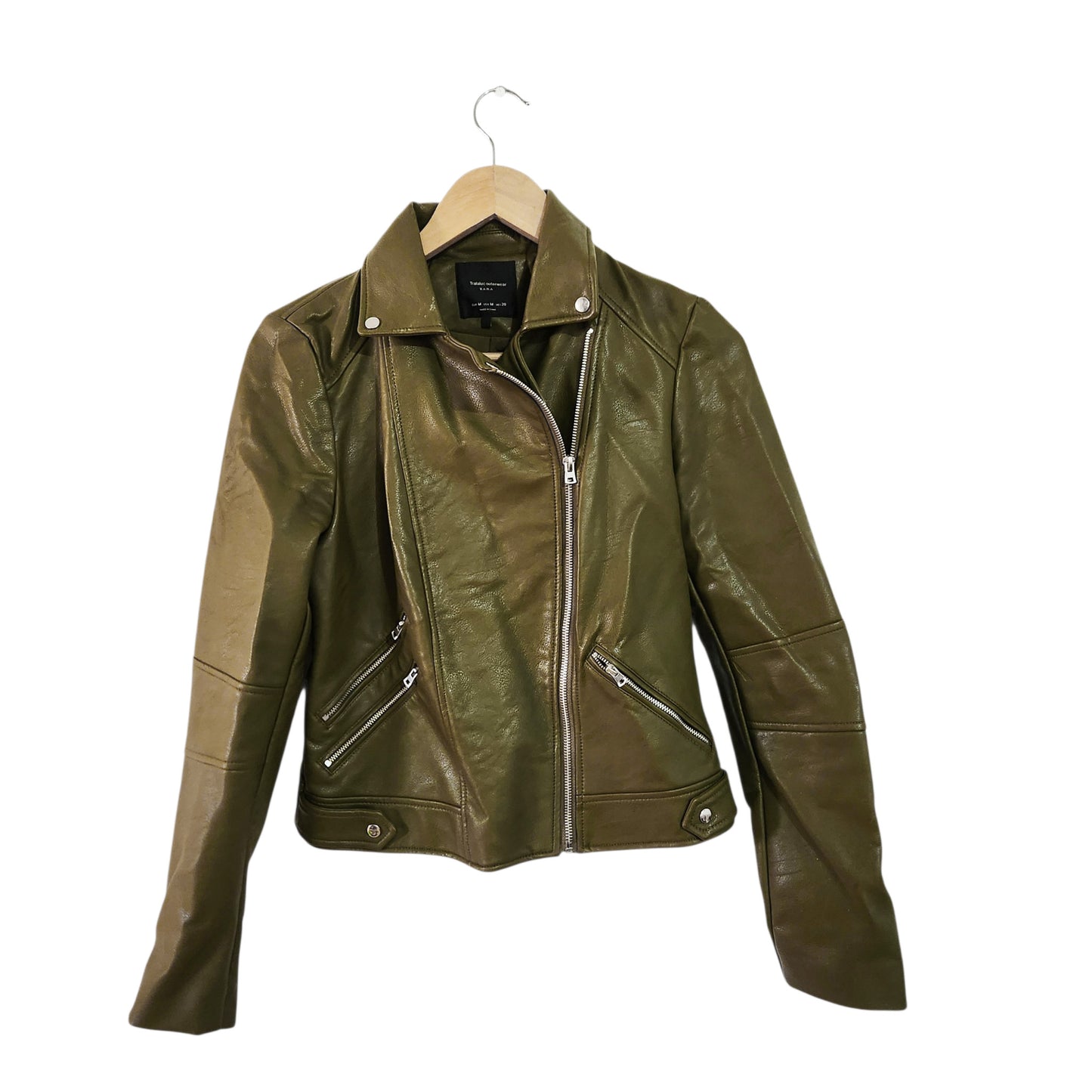 ZARA Trafaluc | ג'קט דמוי עור לנשים מידה M | ירוק זית