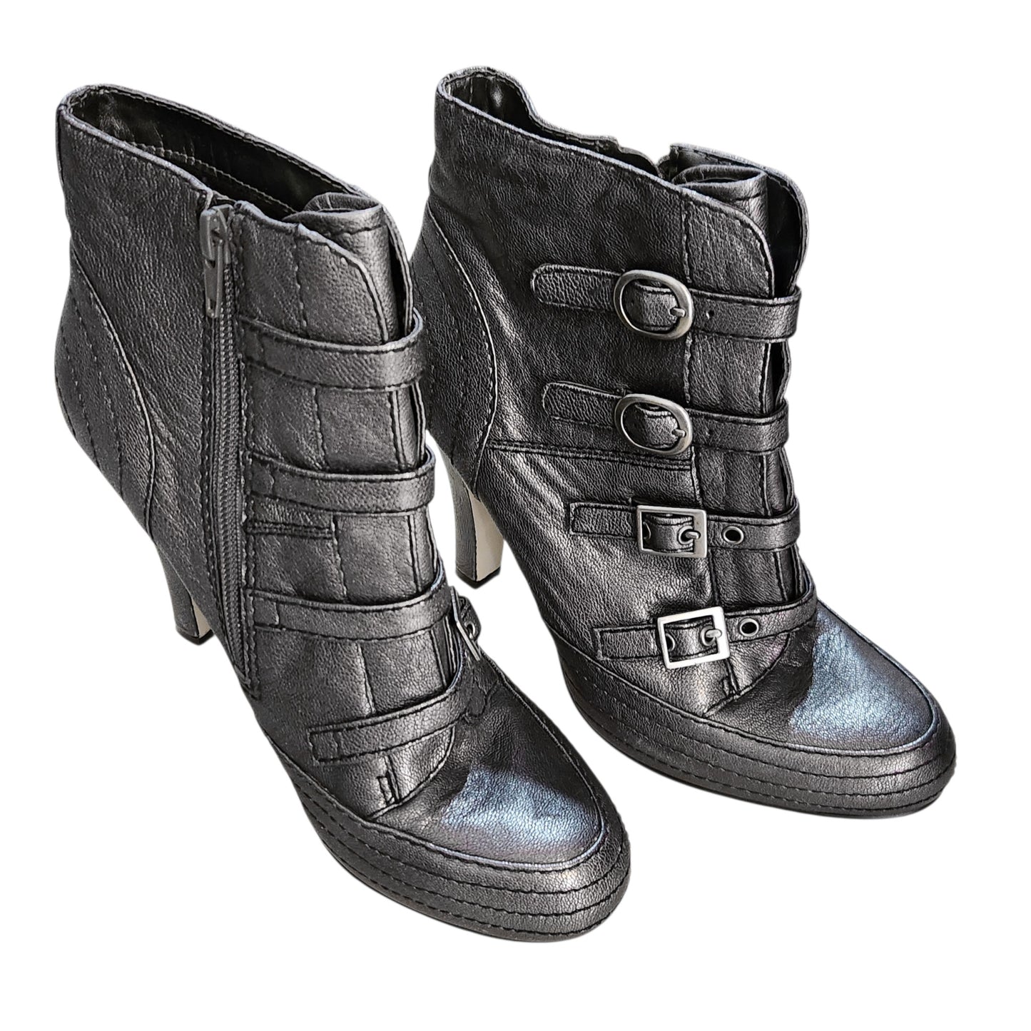 NINE WEST | מגפוני עקב לנשים מידה 38 (US 7M) | ברונזה מטאלי