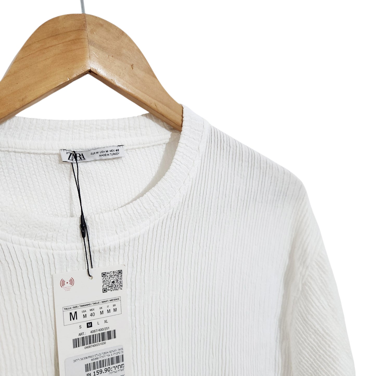 ZARA | חולצת טקסטורה לנשים | מידה M | לבן | חדש עם תווית