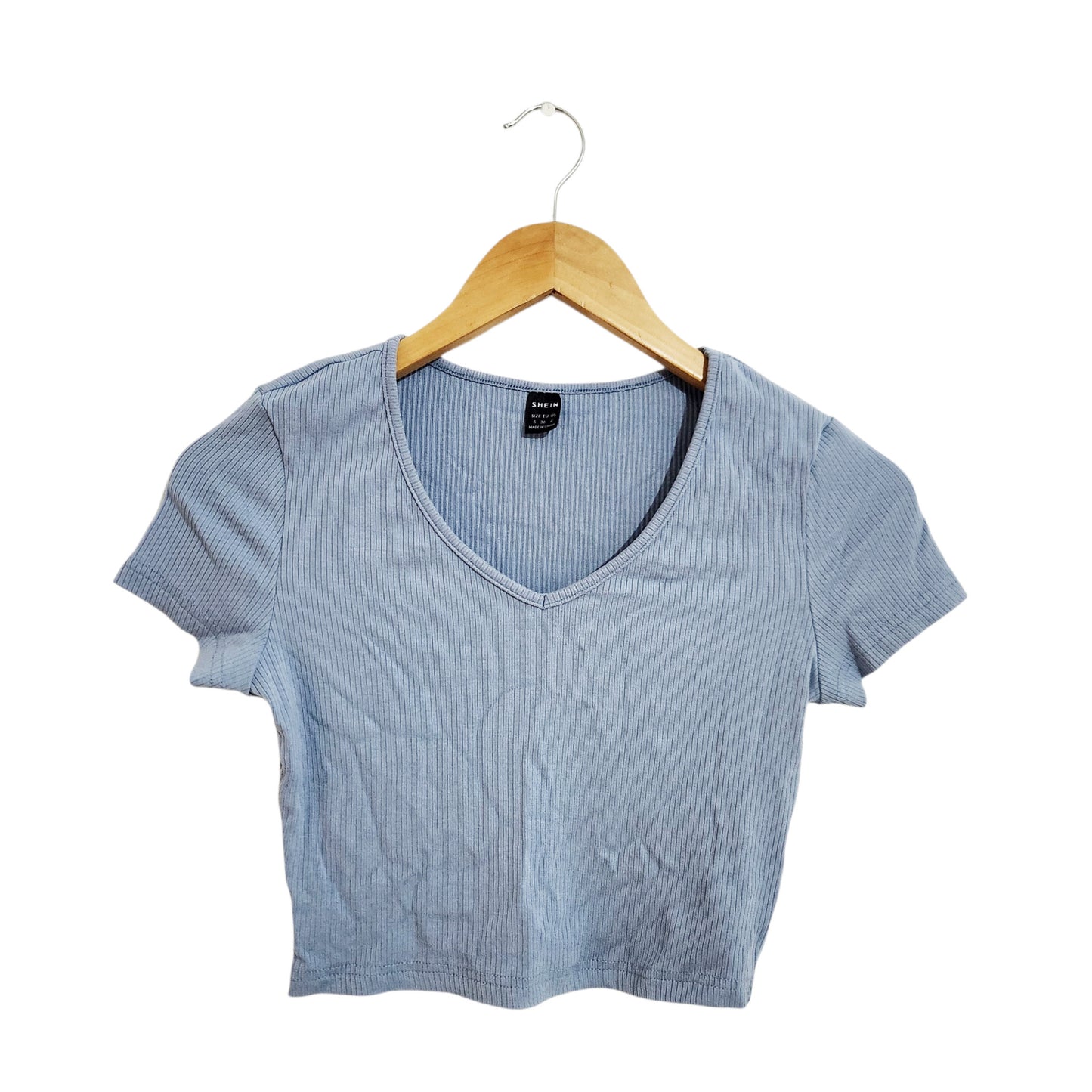 SHEIN חולצת ריב קצרה תכלת לנשים מידה S