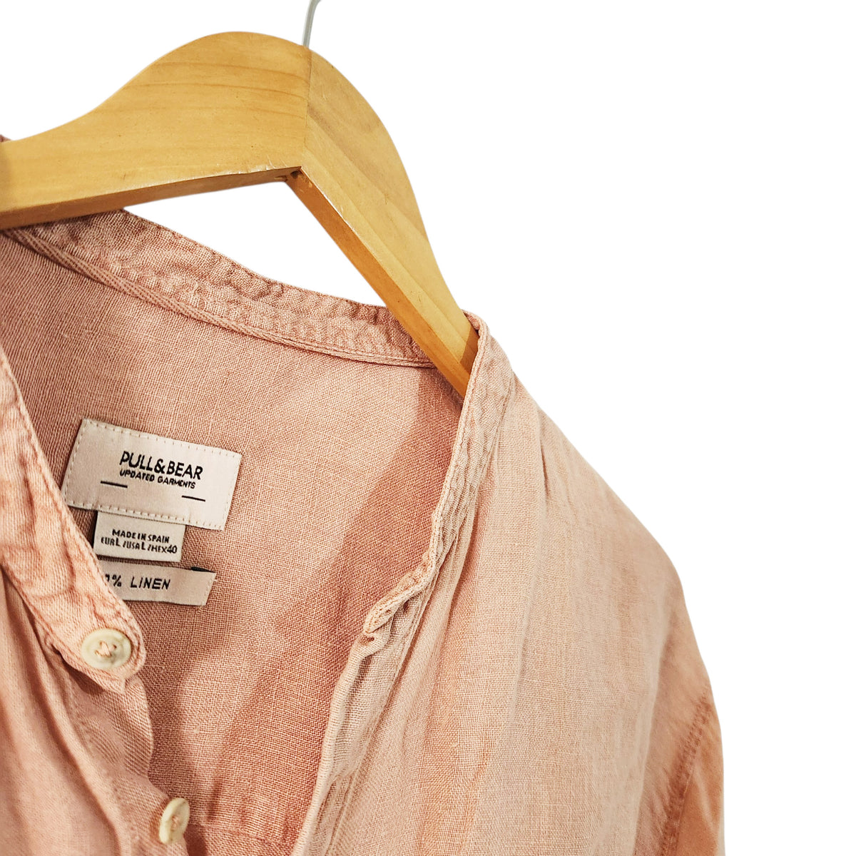 PULL&BEAR | חולצת פשתן מכופתרת ורודה לגבר | מידה L