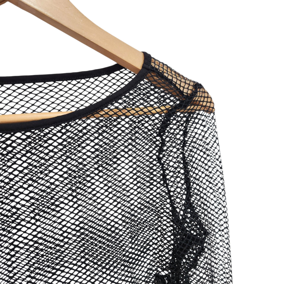 SHEIN | טופ קרופ רשת שחור שקוף עם שרוולים ארוכים | לאישה | מידה L | סגנון Y2K