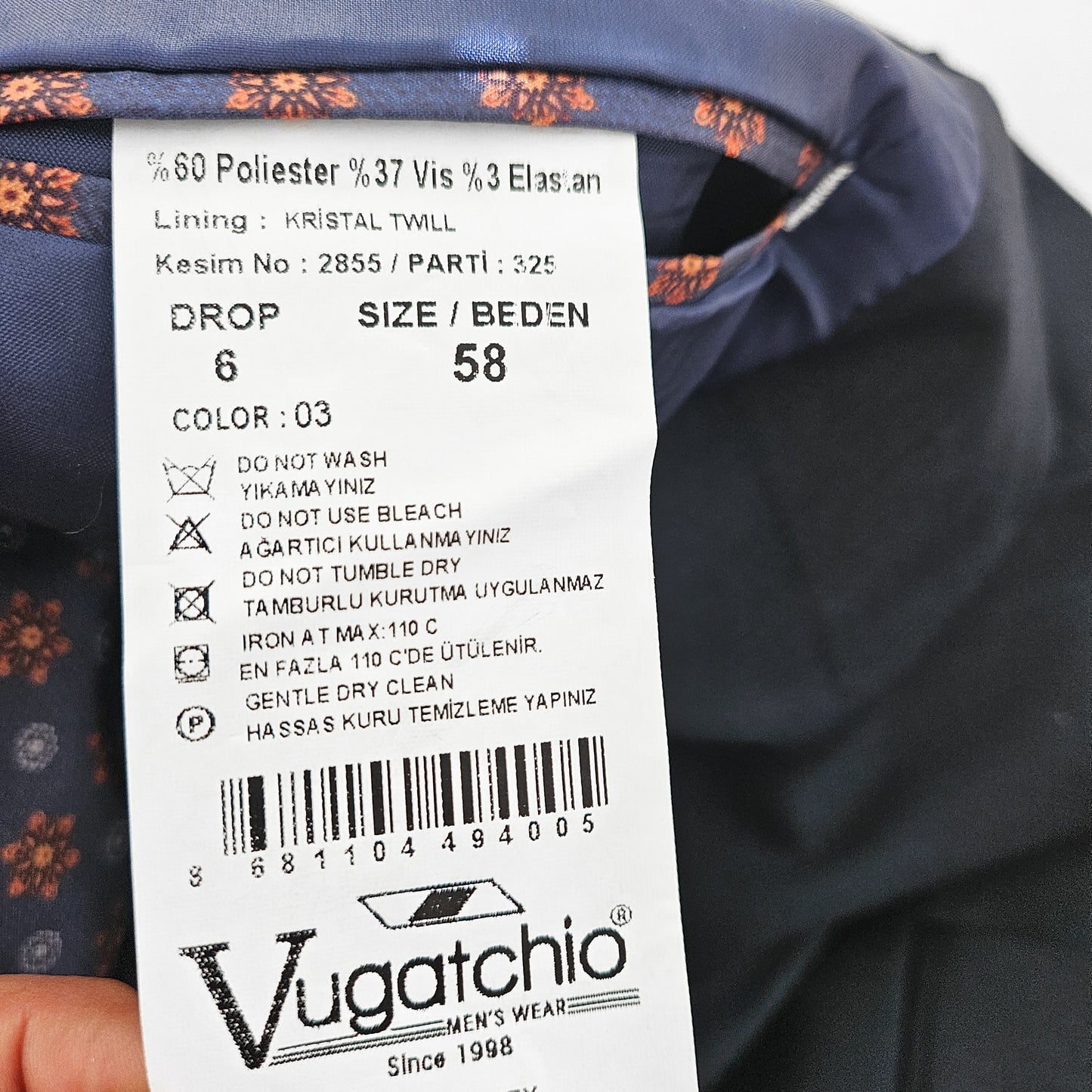 Vugatchio ג'קט כחול כהה לגבר מידה 58 