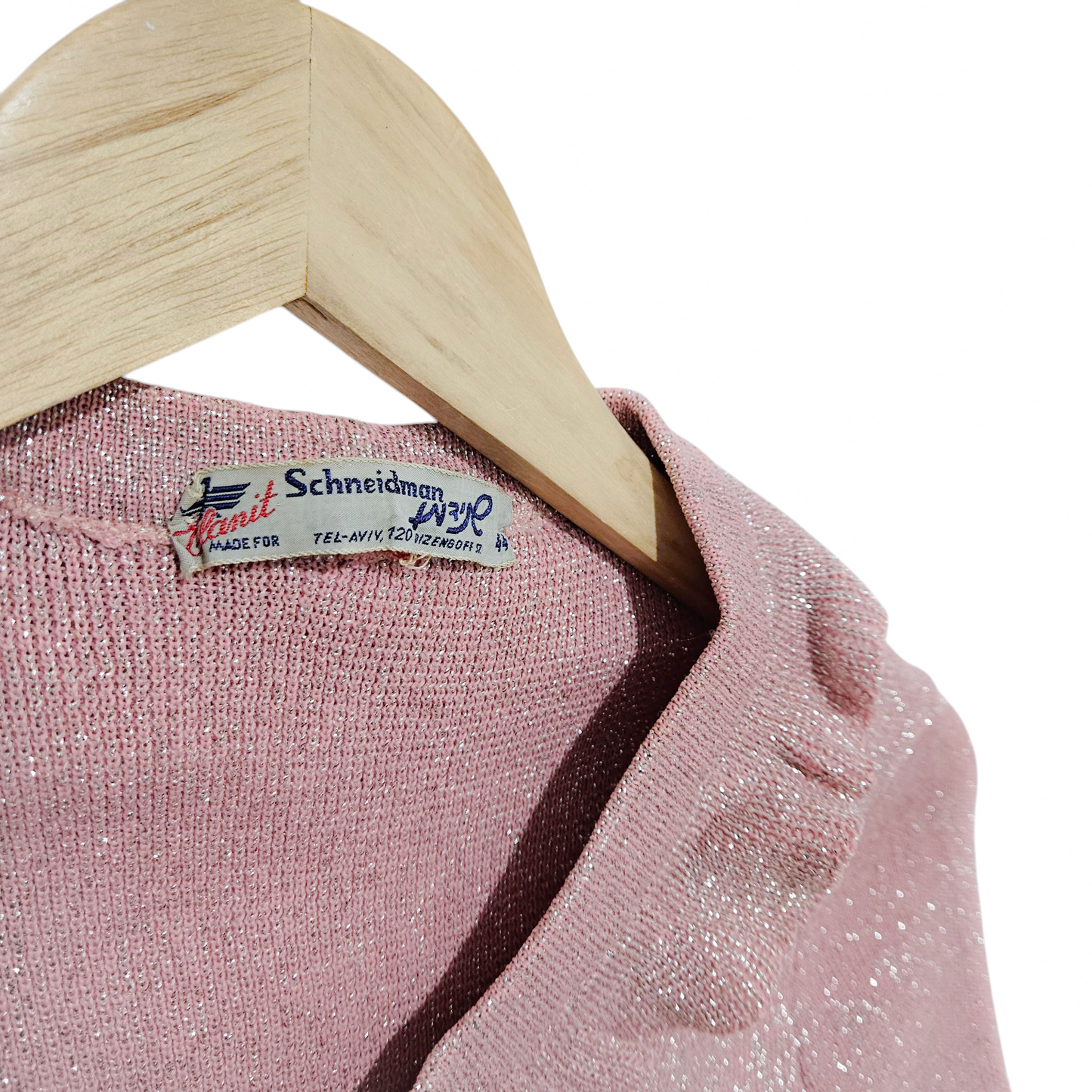 שניידמן - חולצת סריג ורודה נוצצת וינטג' לאישה מידה M