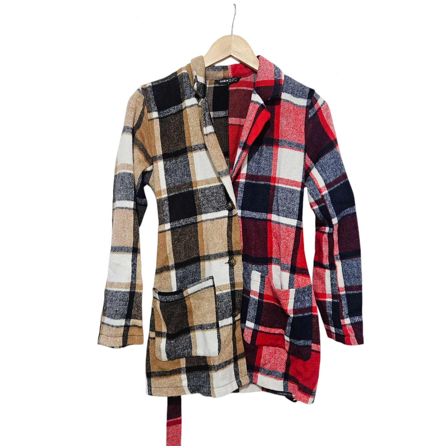 SHEIN ג'קט משבצות פליז דק לאישה מידה S