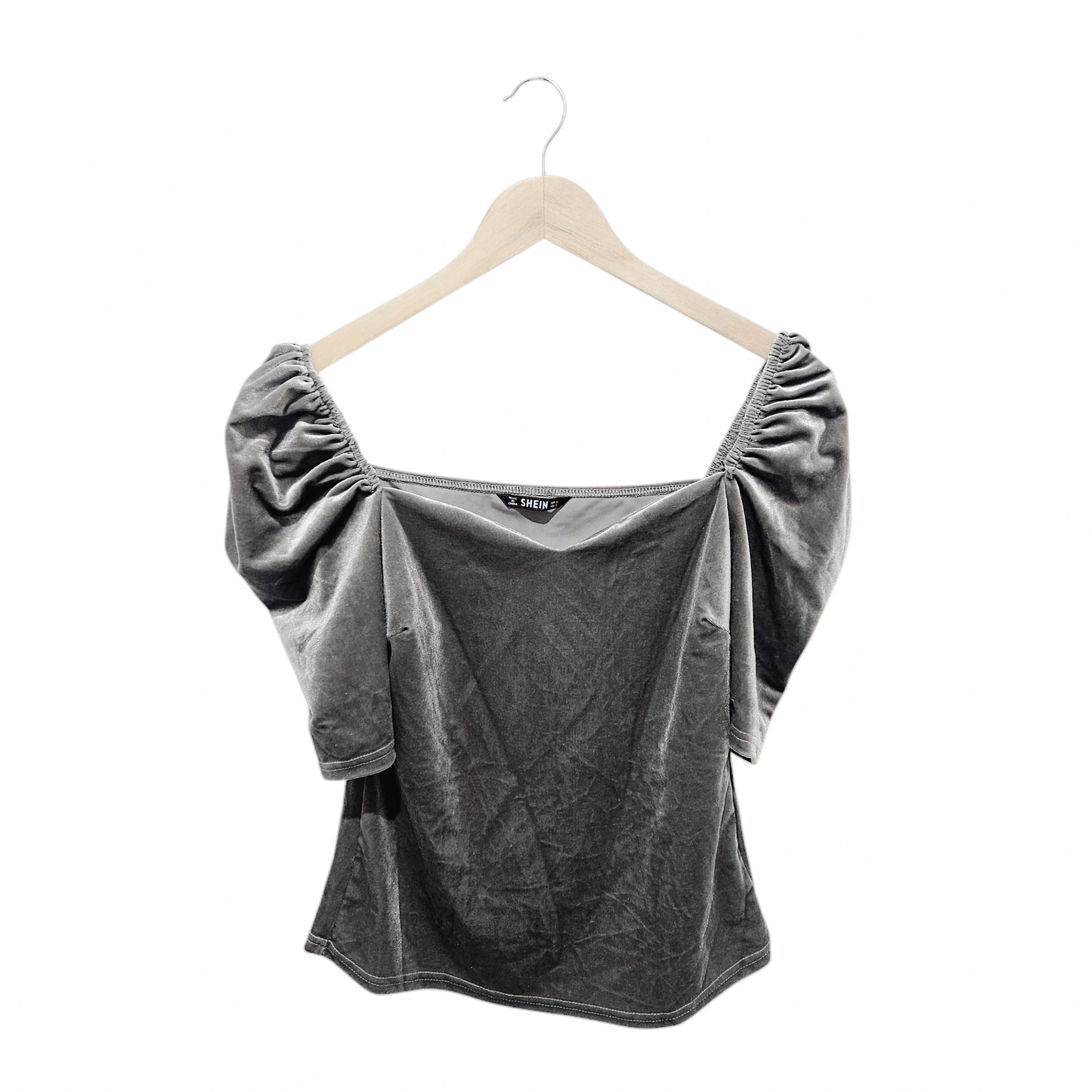 SHEIN חולצת קטיפה אפורה לאישה מידה S