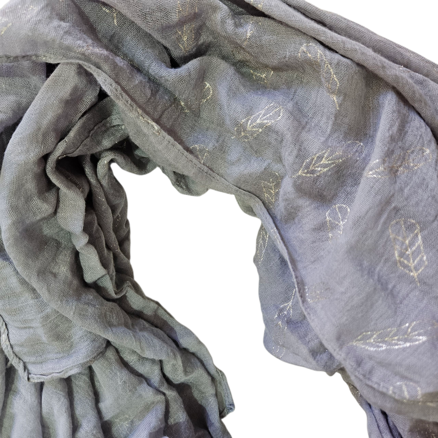 צעיף בד אפור דק עם הדפס נוצות כסופות