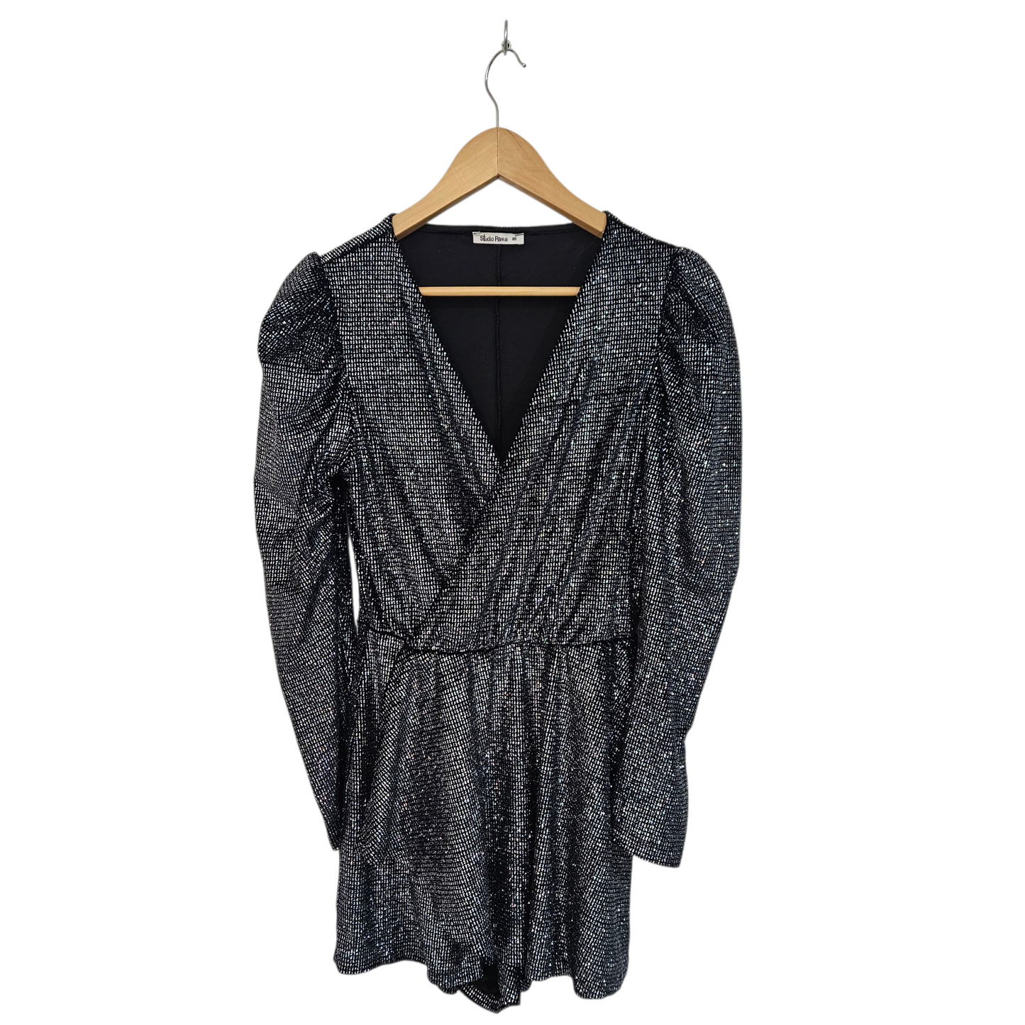 STUDIO PASHA אוברול כסוף נוצץ חגיגי לאישה מידה M