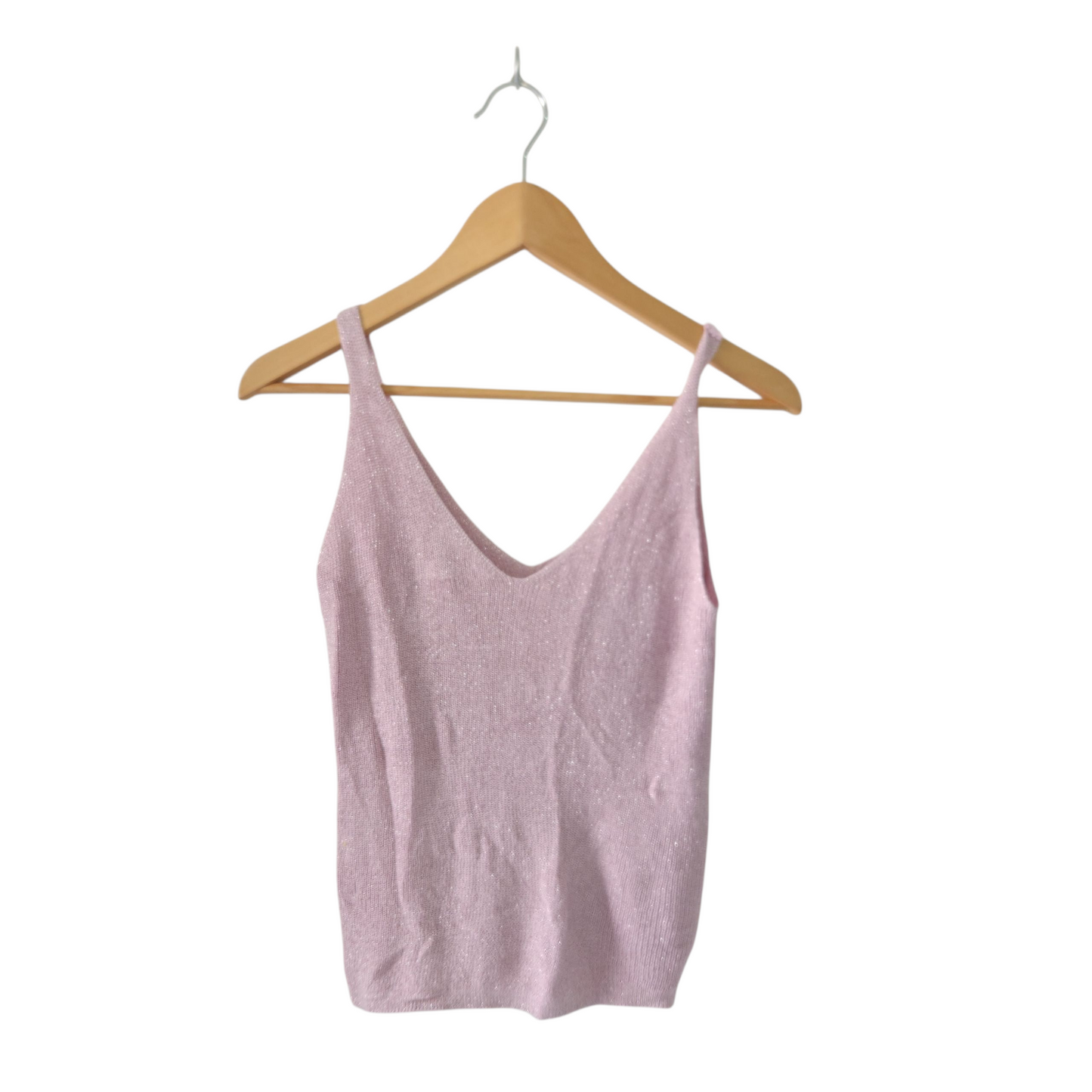 MANGO גופיית סריג ורודה נוצצת לאישה מידה S