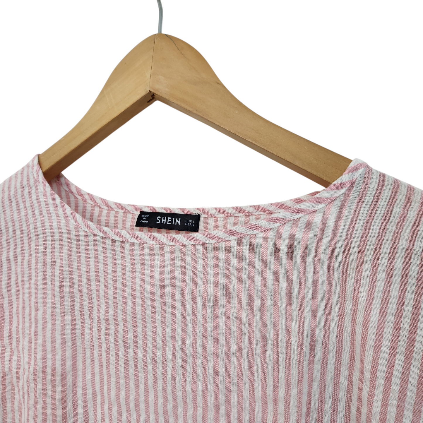 SHEIN | חולצת פסים צבעים ורוד ולבן הדפס פרחוני | לאישה מידה L