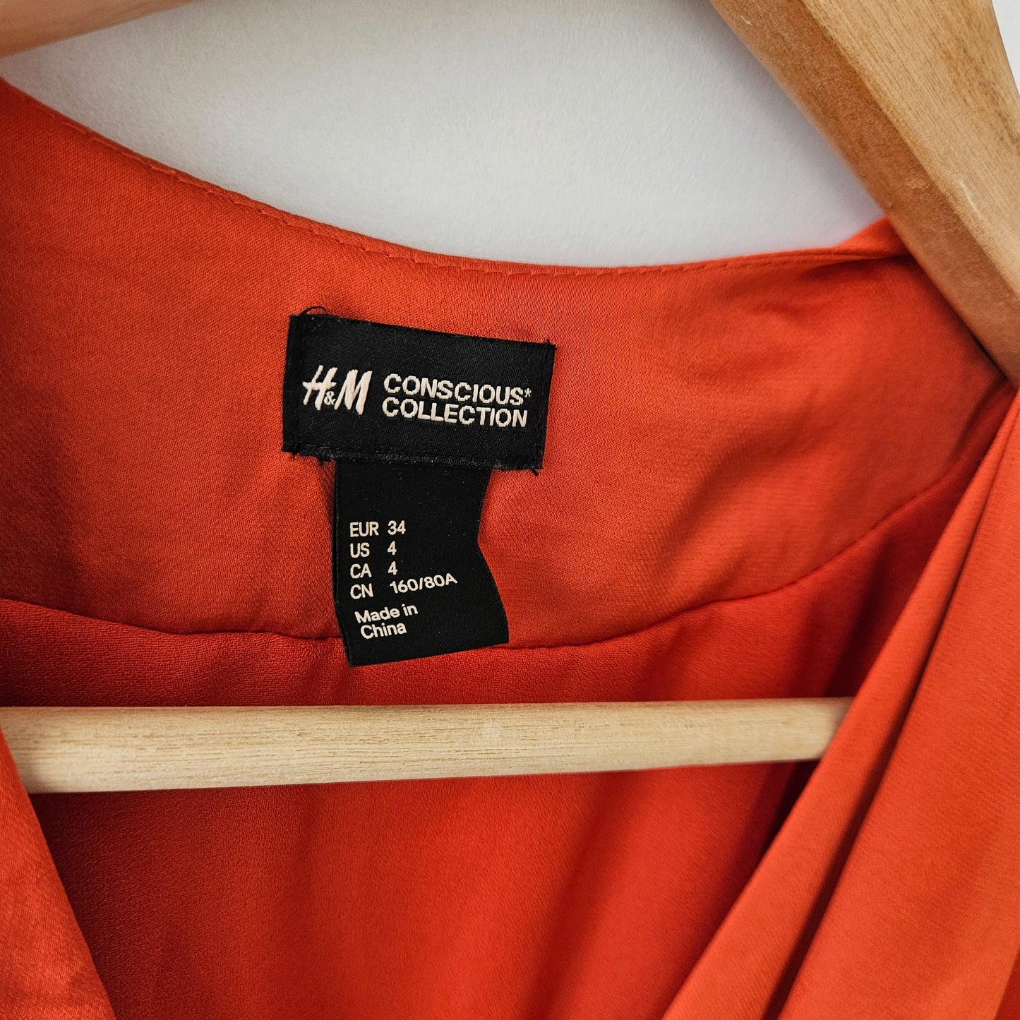 H&M שמלת סטן כתומה מידה 34 XS
