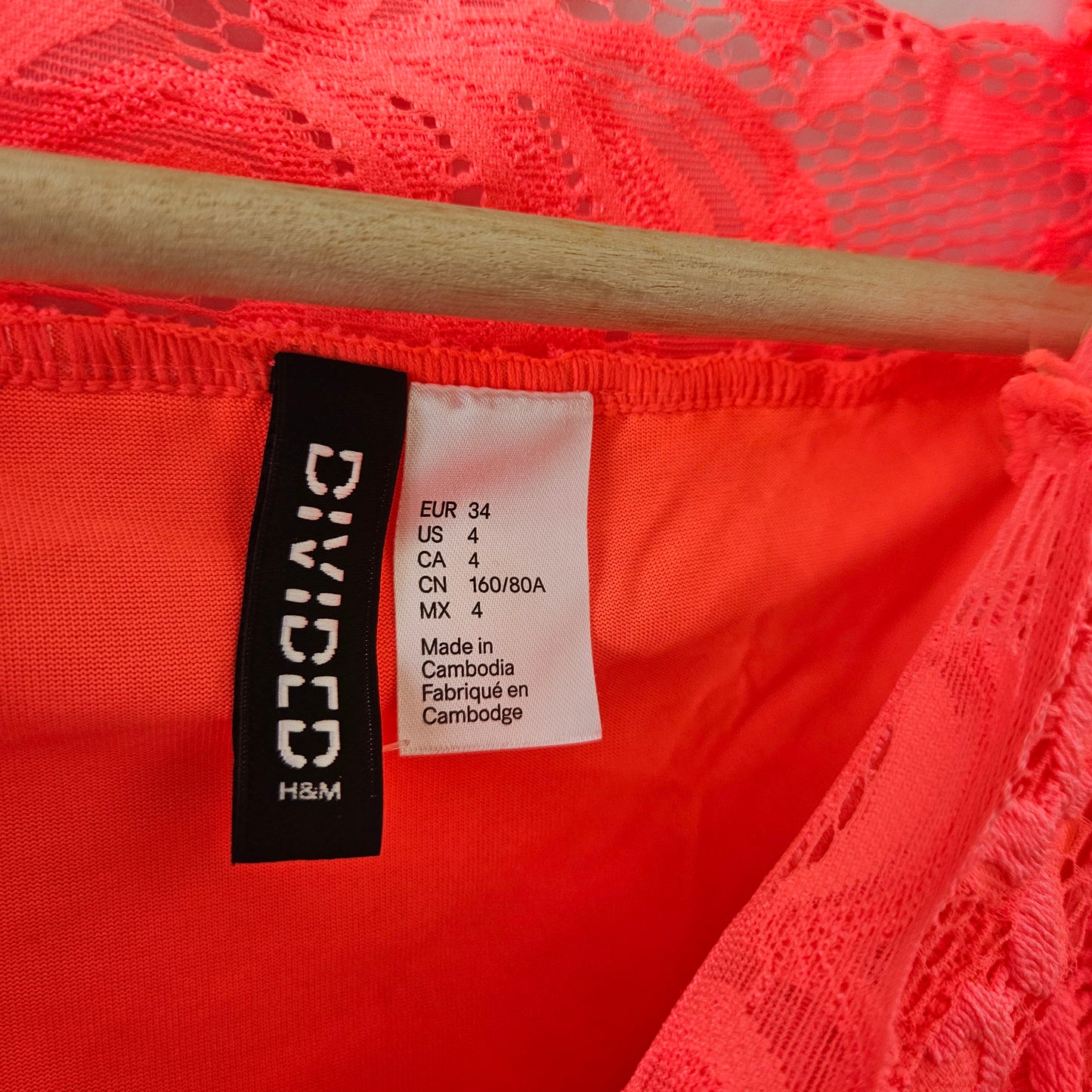 H&M שמלת נשים צבע ורוד ניאון מידה 34 XS‏