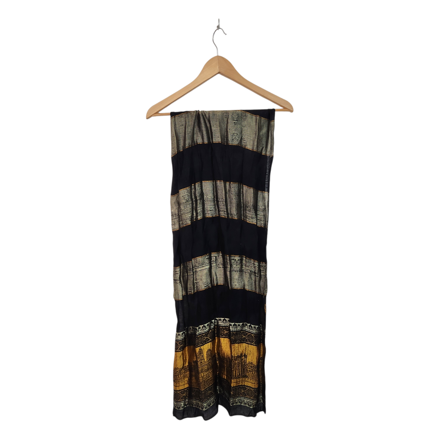 צעיף אתני דק שחור זהוב