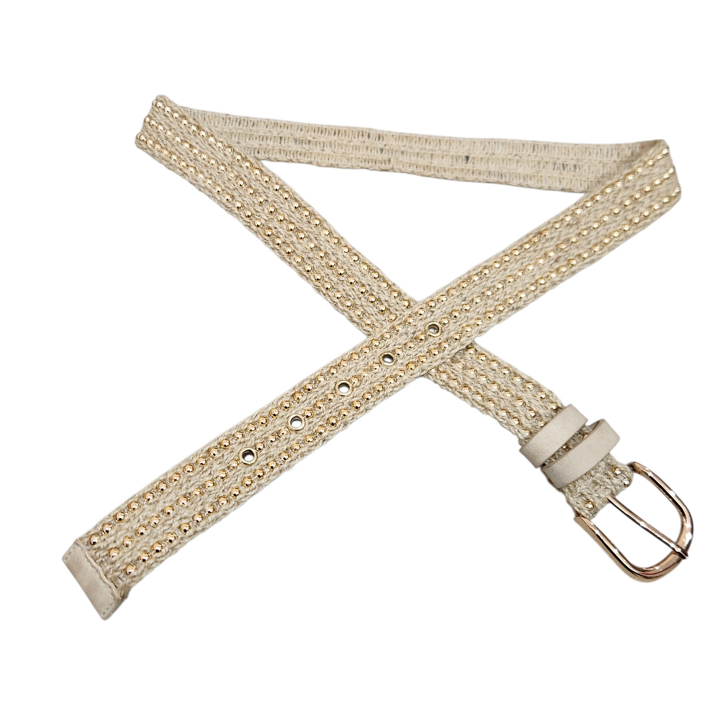 חגורה סרוגה עם חרוזים זהובים