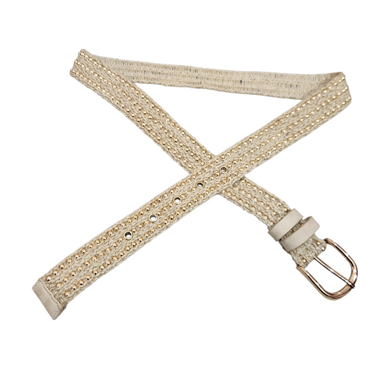 חגורה סרוגה עם חרוזים זהובים