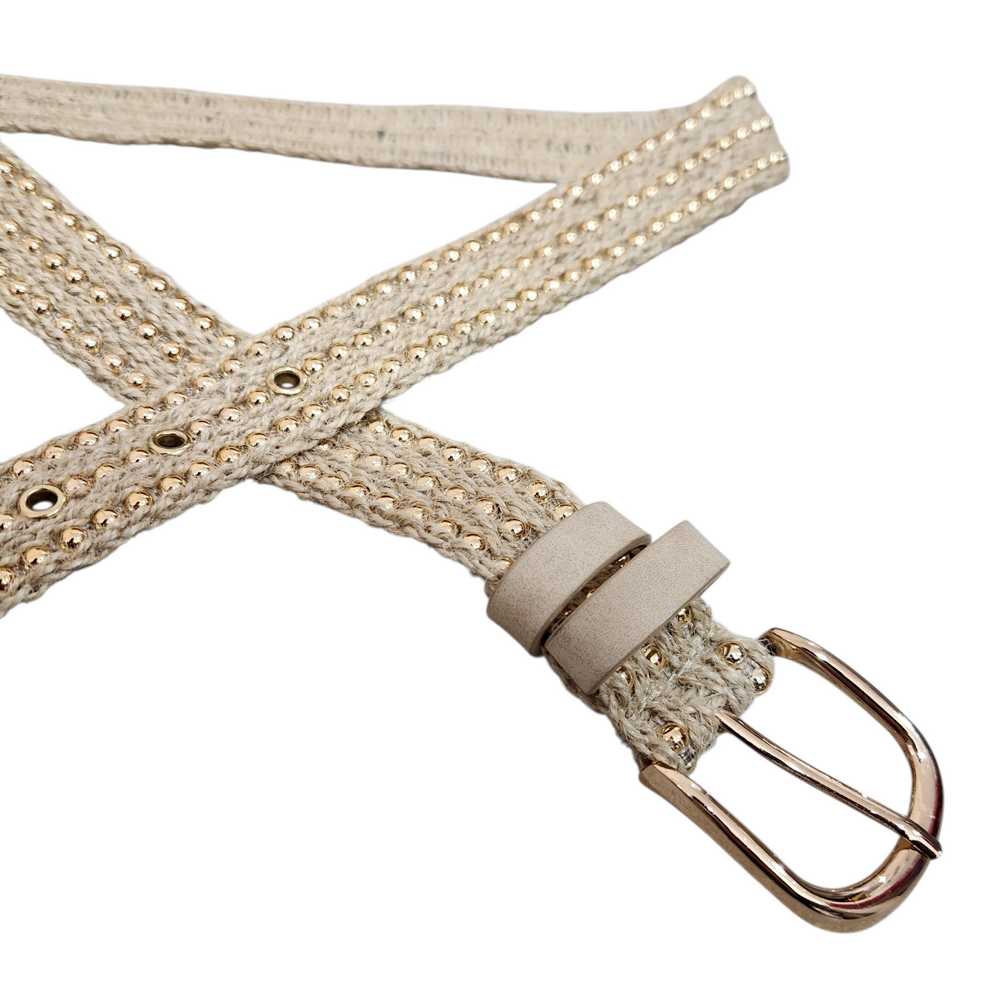 חגורה סרוגה עם חרוזים זהובים