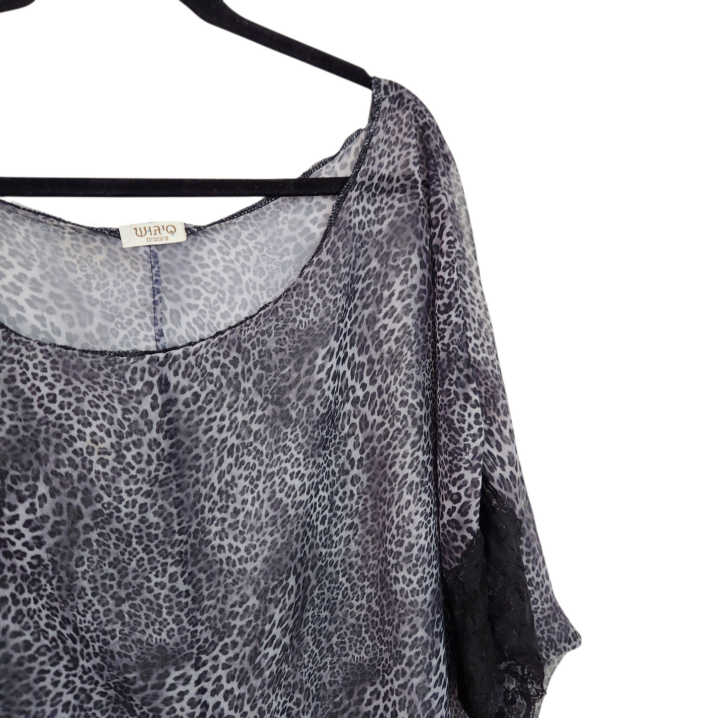 WHAIO | חולצה שקופה בהדפס מנומר עם שרוול רחב | לאישה מידה XL/XXL