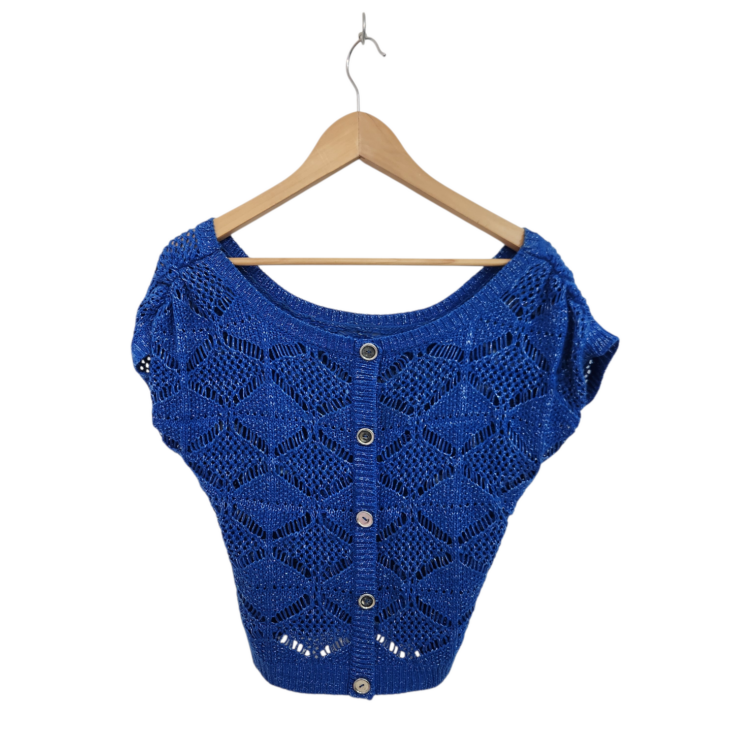 קרדיגן וינטג' סרוג כחול עם כפתורים ושרוול קצר | לאישה מידה S/M
