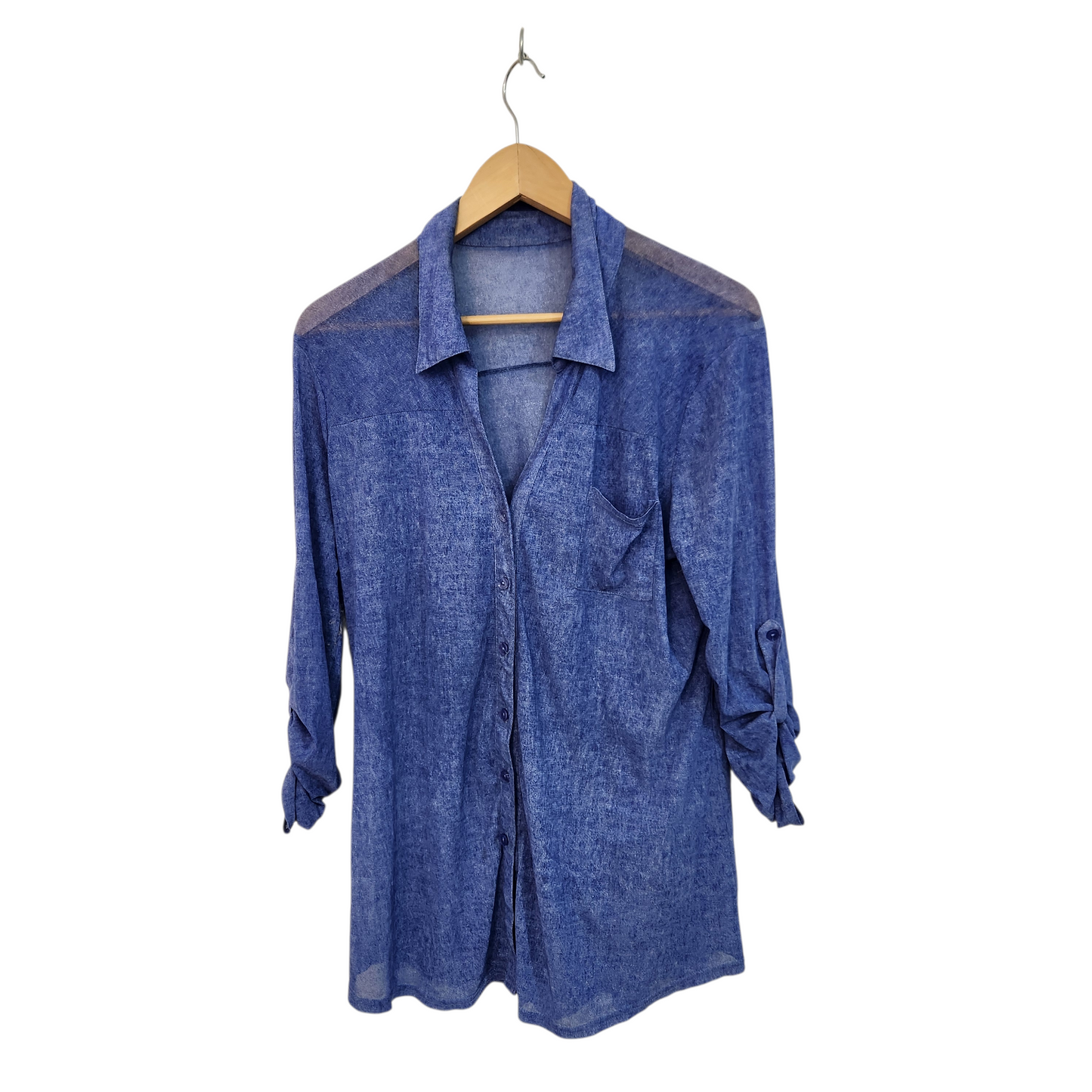 חולצת כפתורים כחולה דקה עם שרוול ארוך | לאישה מידה L