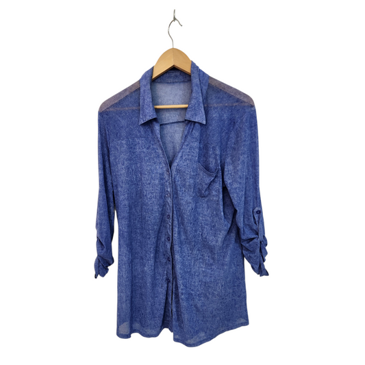 חולצת כפתורים כחולה דקה עם שרוול ארוך | לאישה מידה L