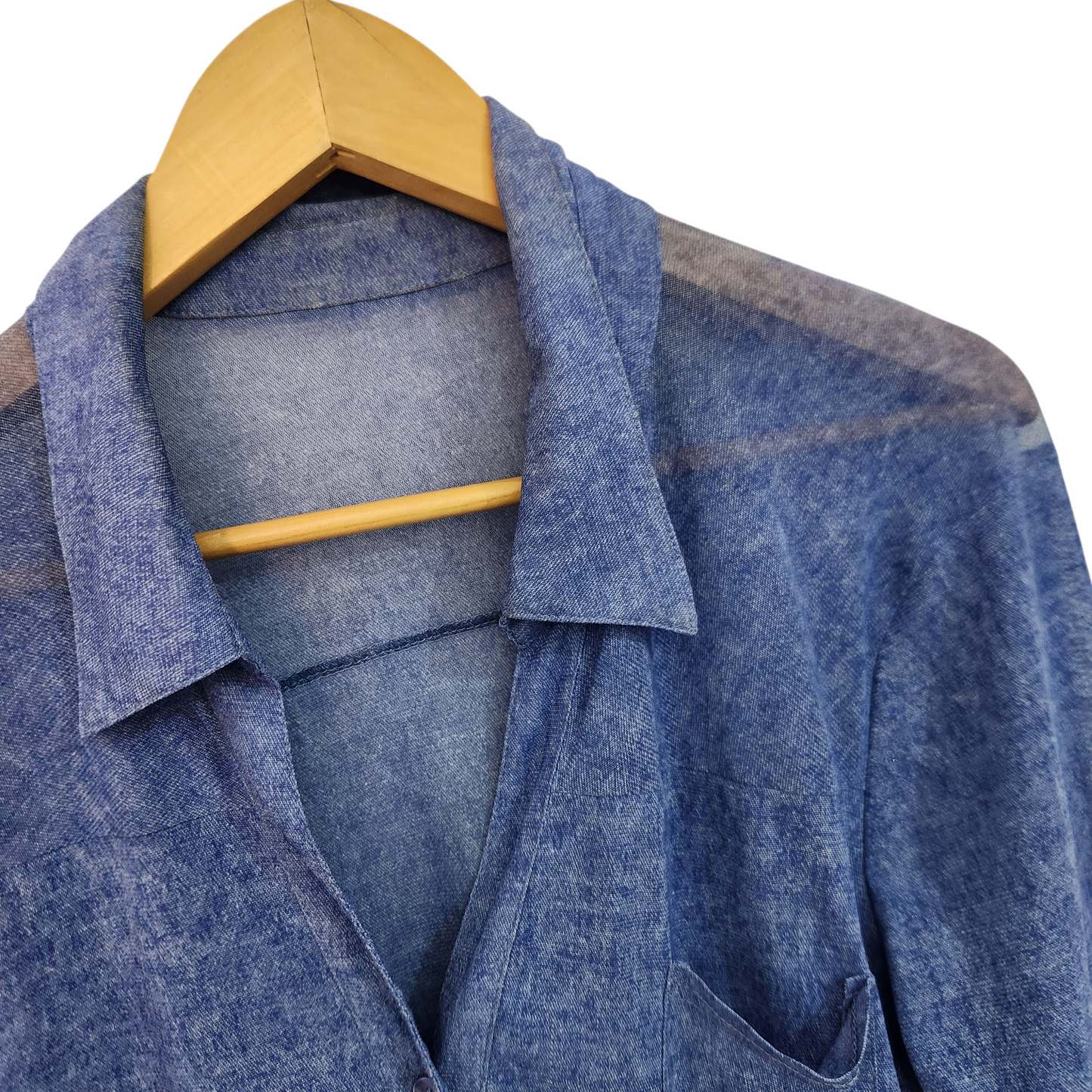 חולצת כפתורים כחולה דקה עם שרוול ארוך | לאישה מידה L