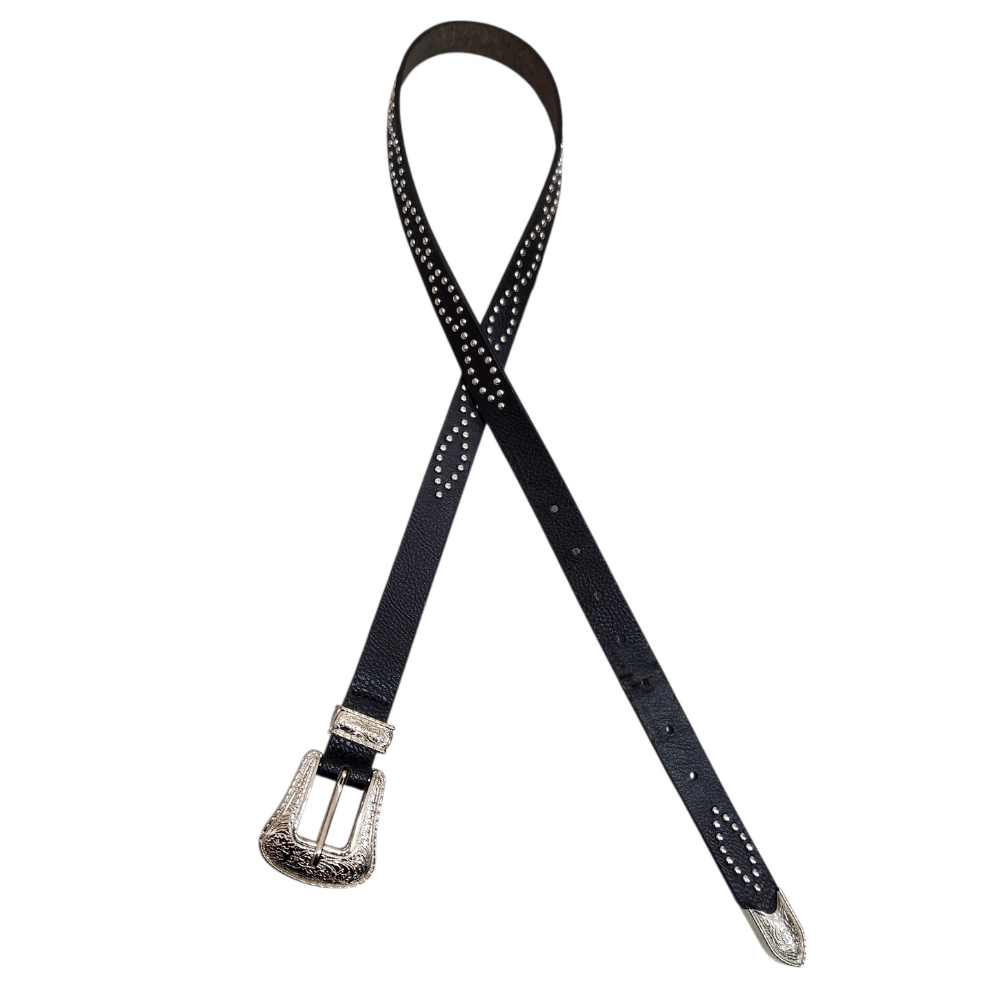 חגורה שחורה עם ניטים ואבזם כסוף