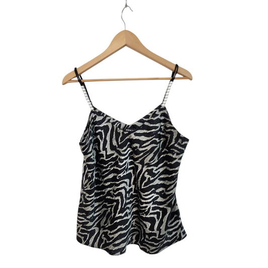 אריסטו שמט | טופ סאטן בהדפס זברה עם כתפיות פנינים | לאישה מידה 1 S