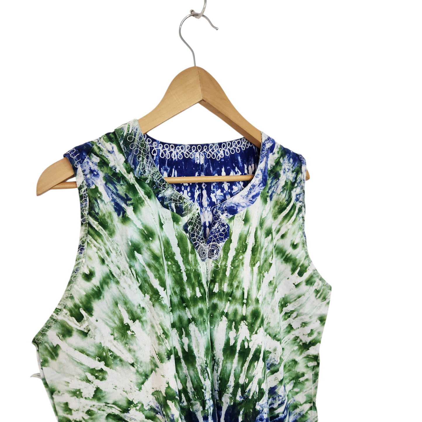 שמלת מקסי טאי-דאי ירוק-כחול | לאישה מידה L/XL