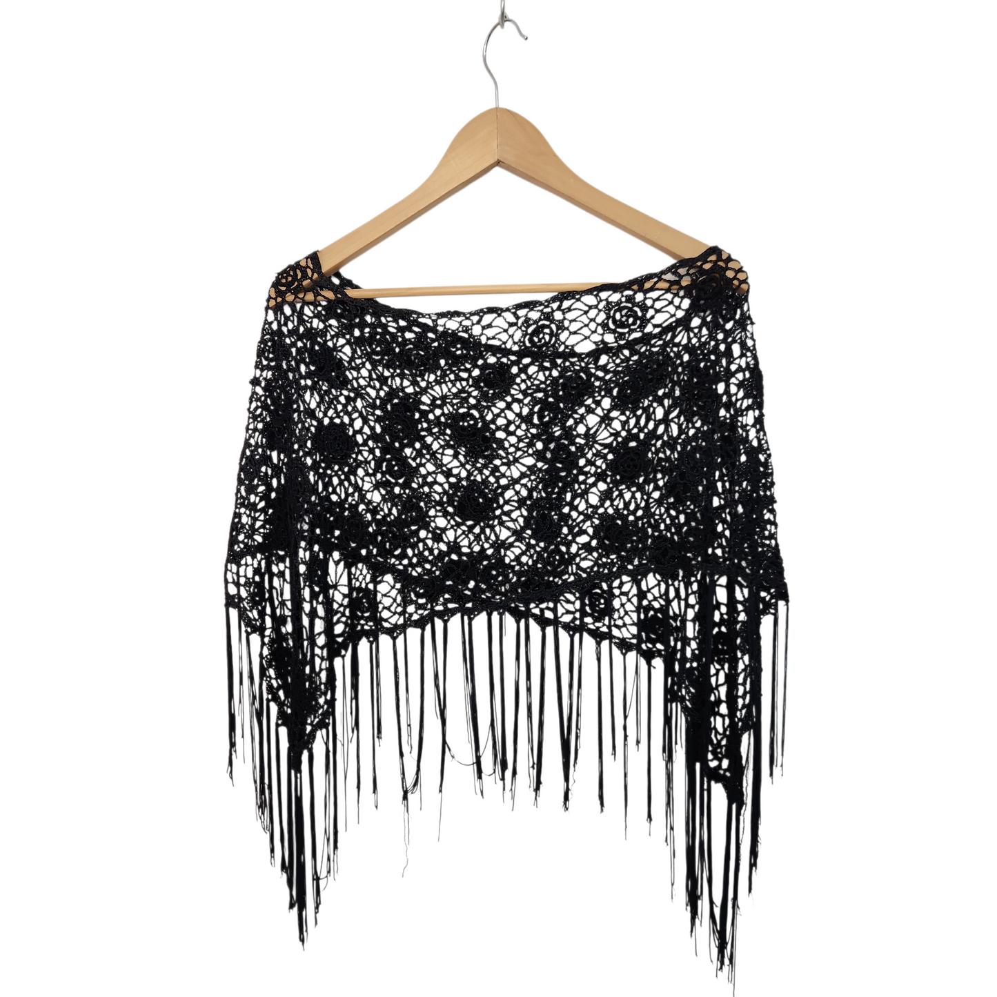 צעיף / שאל קרושה שחור עם פרנזים בסגנון בוהו ONE SIZE