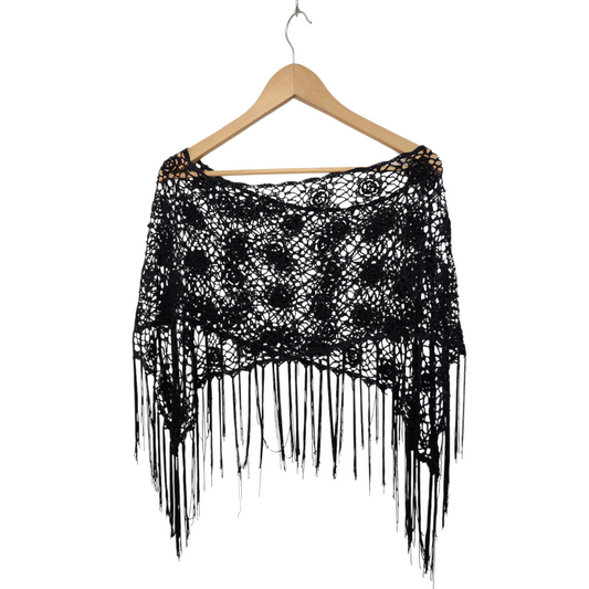 צעיף / שאל קרושה שחור עם פרנזים בסגנון בוהו ONE SIZE