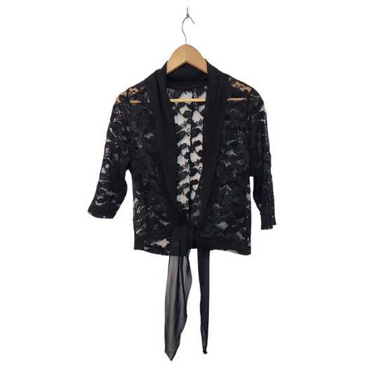 DISCREET - קרדיגן תחרה שחור עם קשירה קדמית | לאישה מידה 3 L