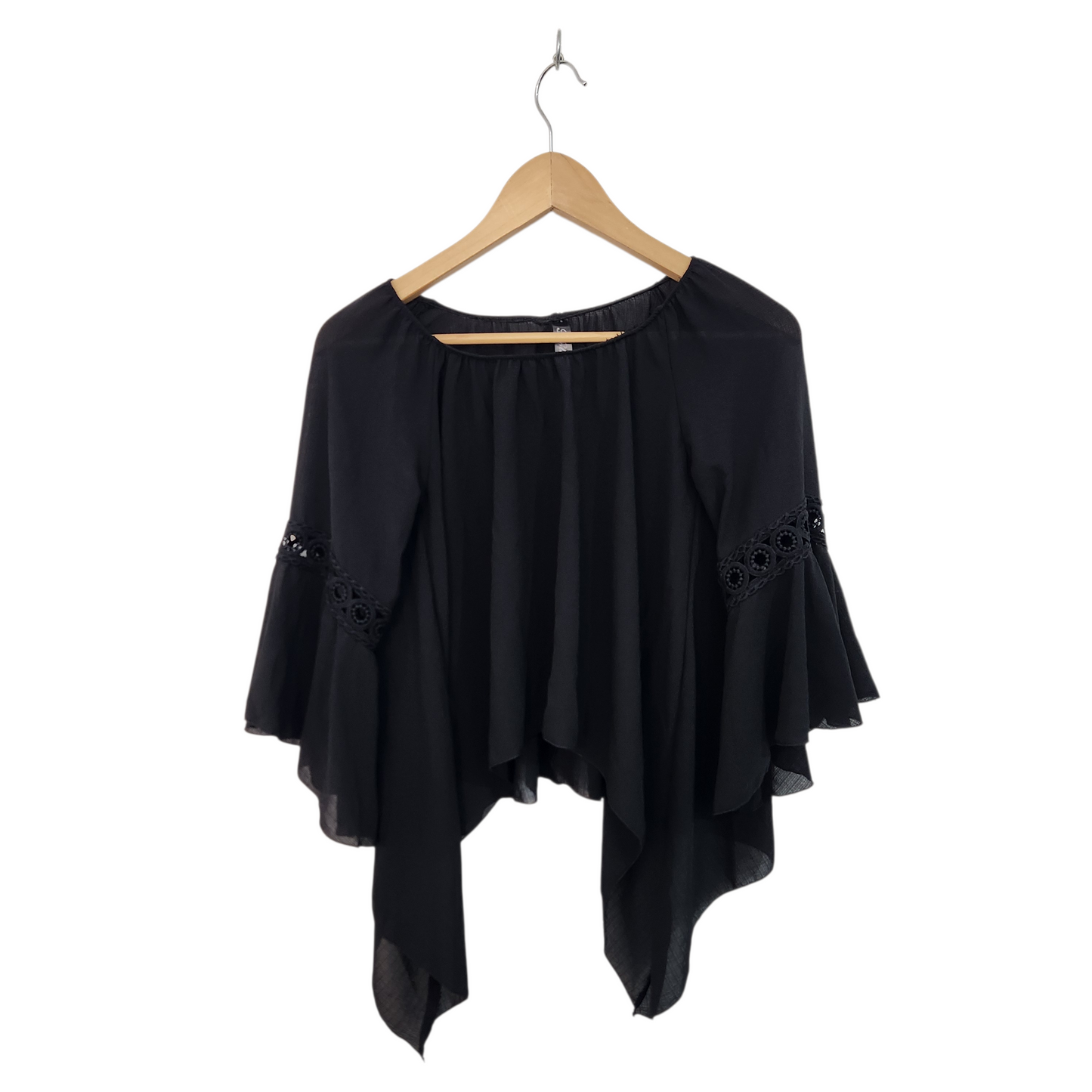 HOLLA חולצה שחורה נשפכת עם שרוולים רחבים לאישה מידה M