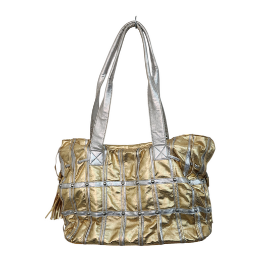 תיק כתף בגוון זהב עם כפתיות כסופות