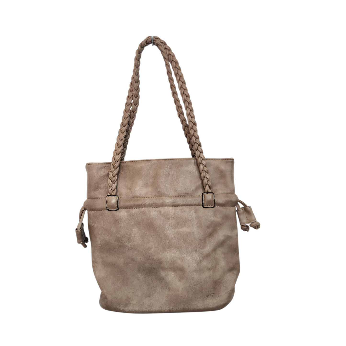 תיק כתף חום עם ידיות קלועות