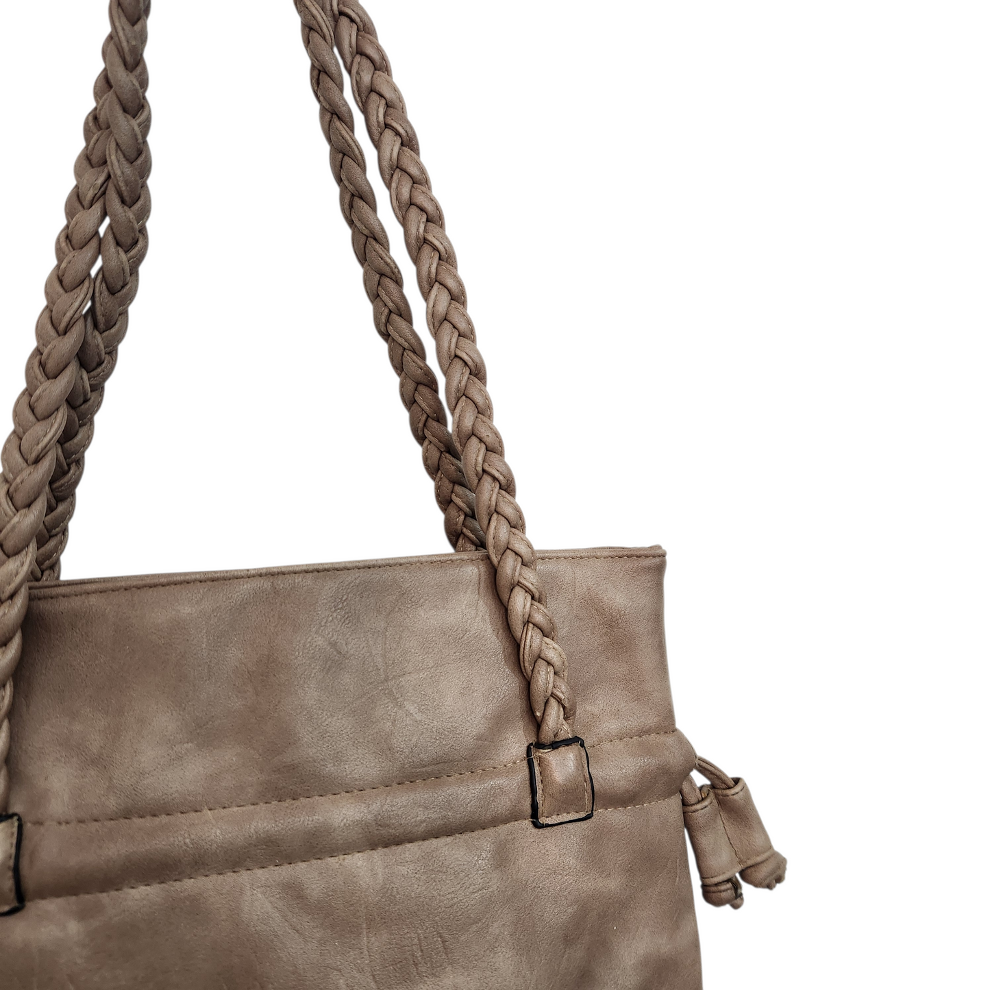 תיק כתף חום עם ידיות קלועות