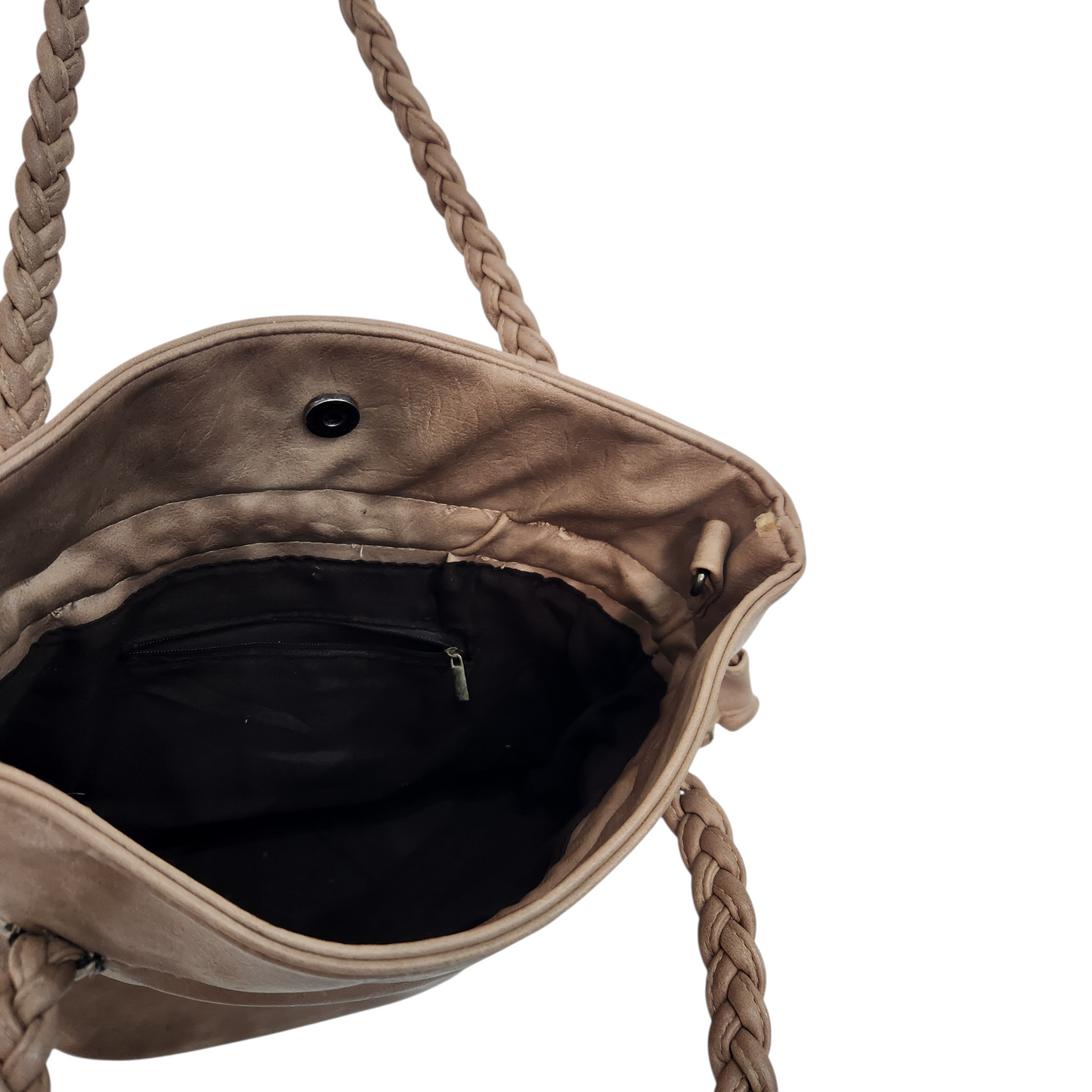 תיק כתף חום עם ידיות קלועות