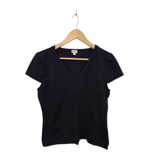 ETAM | חולצת סריג דקה קצרה צבע שחור | לאישה מידה 42 XL