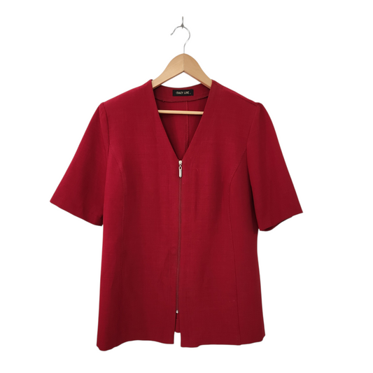 CRAZY LINE | חולצה קצרה צבע בורדו עם רוכסן | לאישה מידה L