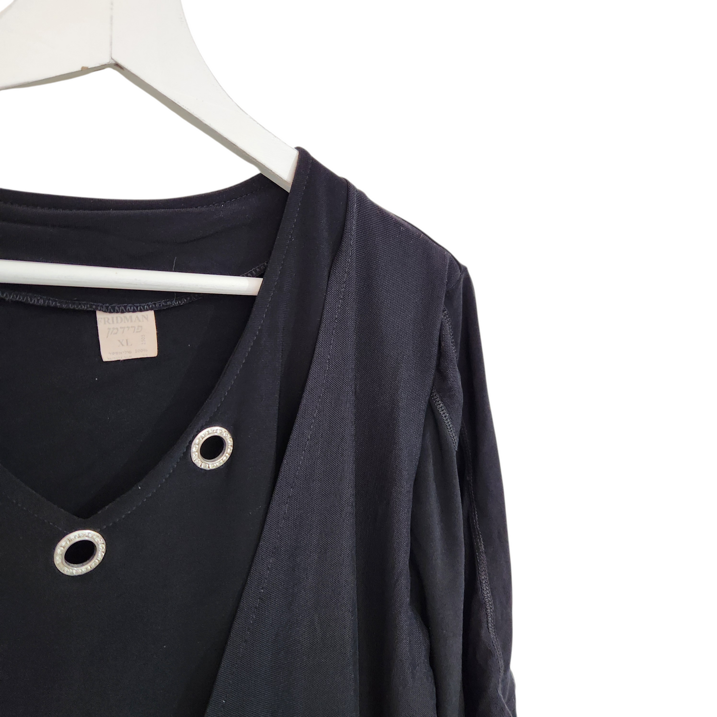 פרידמן | חולצת וינטג' מעוצבת צבע שחור | לאישה מידה XL |י