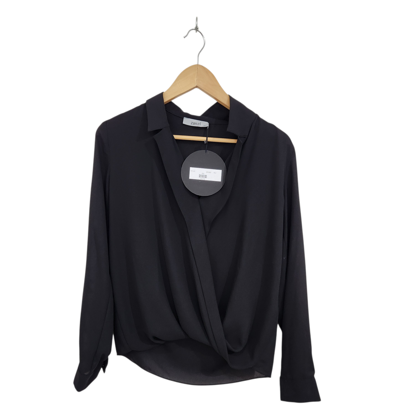 ZANZI | חולצה ארוכה דקה מעוצבת צבע שחור | לאישה מידה 36 S | חדשה עם תווית