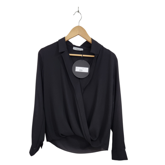 ZANZI | חולצה ארוכה דקה מעוצבת צבע שחור | לאישה מידה 36 S | חדשה עם תווית