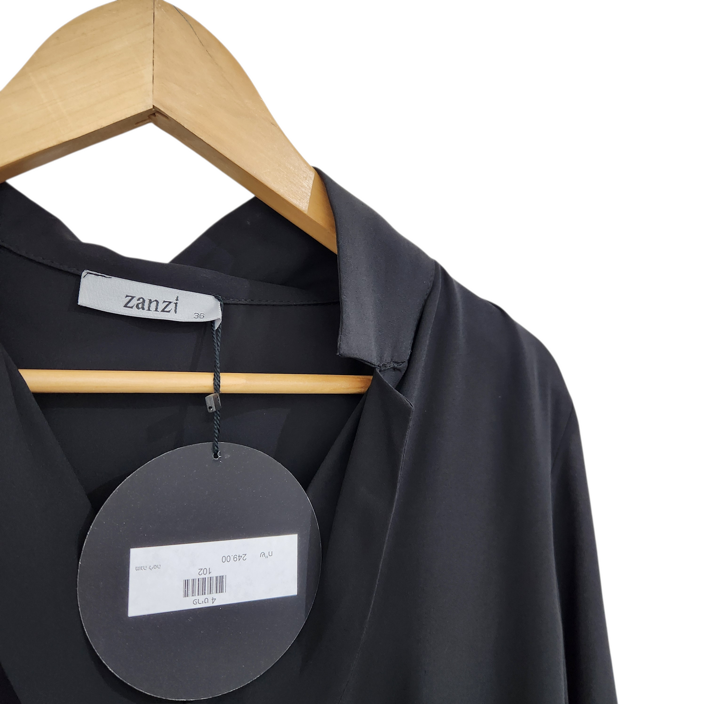 ZANZI | חולצה ארוכה דקה מעוצבת צבע שחור | לאישה מידה 36 S | חדשה עם תווית